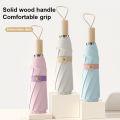 New Style Wooden Handle Color Glue Umbrella Women Girl Kids 3 Folding Sunscreen Sunproof Waterproof Anti-ultraviolet Umbrellas. 
