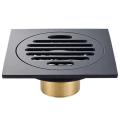 Durable 4 Inch Square Shower Drain with Removable Cover Grate, Brass Anti Clogging and Odor Point Floor Drain Assembly with Hair Catcher Strainer, Matte Black. 