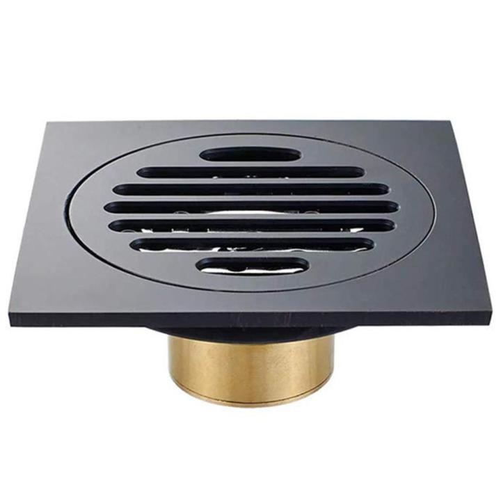 Durable 4 Inch Square Shower Drain with Removable Cover Grate, Brass Anti Clogging and Odor Point Floor Drain Assembly with Hair Catcher Strainer, Matte Black