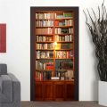 3D Vintage Bookshelf Door Stickers Library Bookcase Home Bedroom Wallpaper Decal Removable Waterproof Self Adhesive Poster Mural.