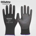 QS/Black PU2006E Labor Protection Wear resistant Industrial Breathable Protective Work Gloves for Construction Sites. 