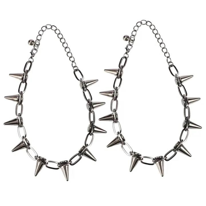 2X%20Metal%20Spikes%20Studs%20Rivets%20Punk%20Goth%20Necklace%20Choker%20Collar%20-%20Image%204