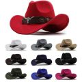 Western Cowboy Hat 3 Sizes Black Woolen Jazz Top Hat Men Ethnic Style Cow Head Ribbon Felt Cap Women Children Riding Fedora Hat. 