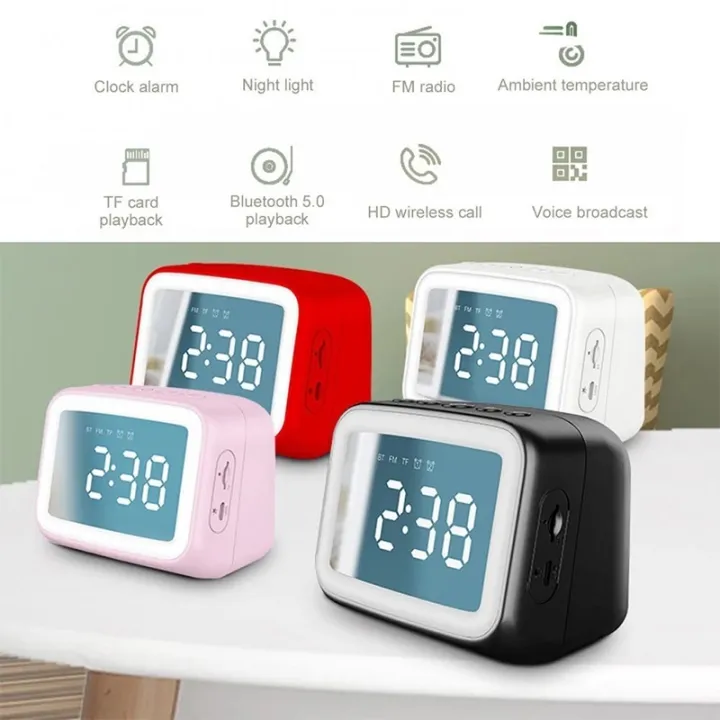 AEC%20BT-511%20Mini%20LED%20HD%20Mirror%20Bluetooth%20Speaker,%20Support%2032GB%20TF%20Card%20&%203.5mm%20AUX%20&%20Dual%20Alarm%20Clock%20&%20Real-time%20Temperature%20&%20Hands-free%20Calling(White)%20-%20Image%202