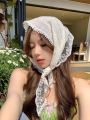 French White Rustic Style Head Scarf Lace Triangle Scarf Hair Band French Wrap Head Summer Sunscreen Thin Section Head Scarf Breathable Versatile Fashion Fluttering Ribbon Silk Scarf. 