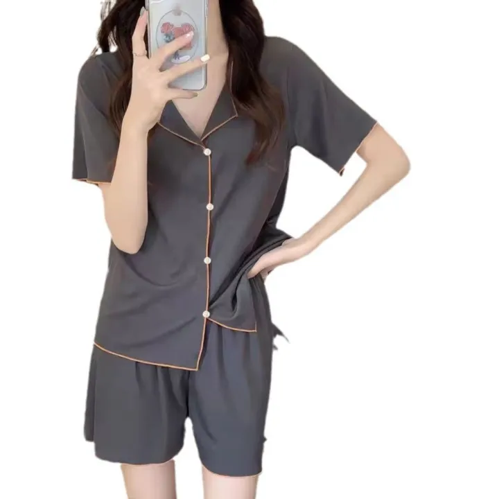 Comfortable%20Women's%20pajamas%20Trendy%20Tops%20and%20shorts%20Two-piece%20Pajama%20set%20Soft%20fabric%20Deep%20V-neck%20Sleepwear%20for%20Summer%20Female%20-%20Image%205