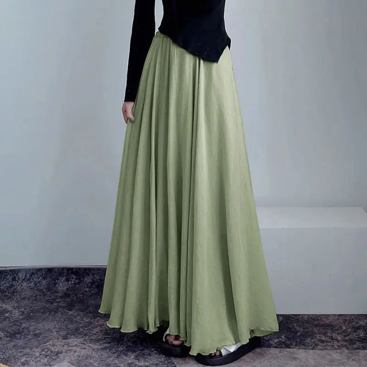 Ladies%20Qualityful%20Elastic%20High%20Waist%20Maxi%20Skirts%20Ruffle%20Pleated%20Skirts%20Casual%20Monochromatic%20Overskirts%20-%20Image%202