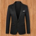 Men Blazer One Buckle Turndown Collar Long Sleeves Solid Color Plus Size Slim Fit Suit Jacket for Office. 