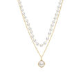 Korean Fashion Pearl Choker Necklace Women Cute Girl Gold Double Layer Chain Pearl Pendant Necklace Fairy Simple Clavicle Chain Jewelry Gift.