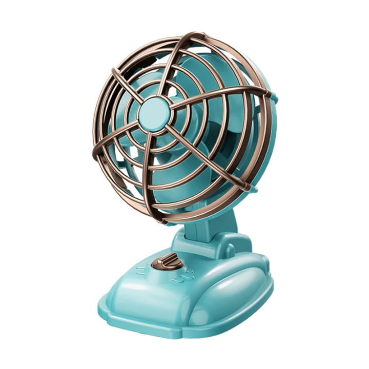 Retro Mini Desktop Fan 400mAh USB Rechargeable Outdoor Desk Fan,Blue