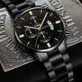 Fashion Men Black Stainless Steel Watch Luxury Calendar Quartz Wrist Watch Mens Business Watches for Man Clock Relogio Masculino. 