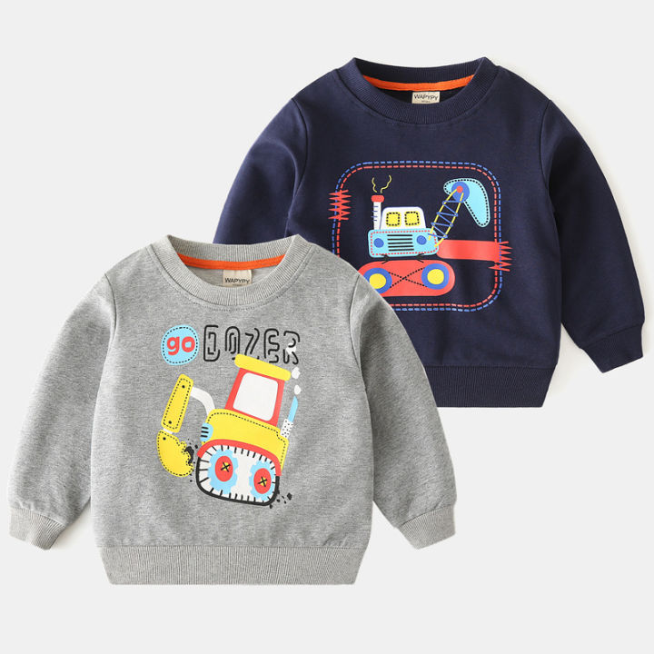 Children's sweatshirt 2021 new boys' digging truck printed sweatshirt baby pullover sports top tide one piece dropshipping