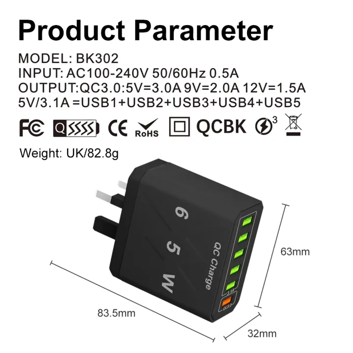 USB%20Charger%20Quick%20Charge%20QC3.0%20Adapter%20Multiple%206%20Ports%20for%20iPhone%2014%20Pro%20Max%20Portable%20Wall%20Mobile%20Phone%20Charger%20Fast%20Charger%20-%20Image%203