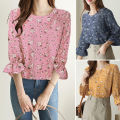 ZANZEA Korean Style Women Floral Printed Tops Ruffle 3/4 Sleeve Office Lady Shirt Blouse. 