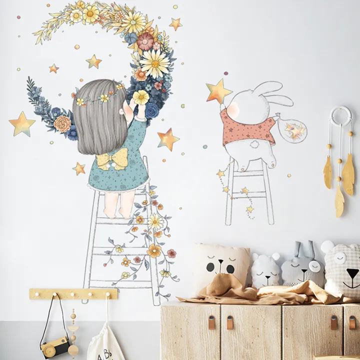 Cartoon%20Stars%20Garland%20Sticker%20Home%20Living%20Room%20Decor%20Vinyl%20Wall%20Sticker%20Little%20Girl%20Moon%20DIY%20Kids%20Door%20Mural%20Wallpaper%20-%20Image%203