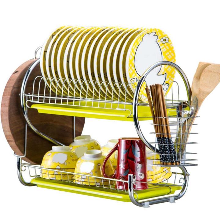 2 Tiers Dish Drainer Stainless Steel Drying Rack Bowl Dish Draining