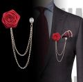 Luxury Cloth Tassel Chain Rose Brooch Lapel Pin For Men's Suit Accessories. 