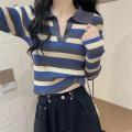 Color Polo Collar Long Sleeve T Women's T-shirt 2022 Autumn and Winter Knitting Bottoming Shirt Slim Fit Slimming Inner Short Top ins. 