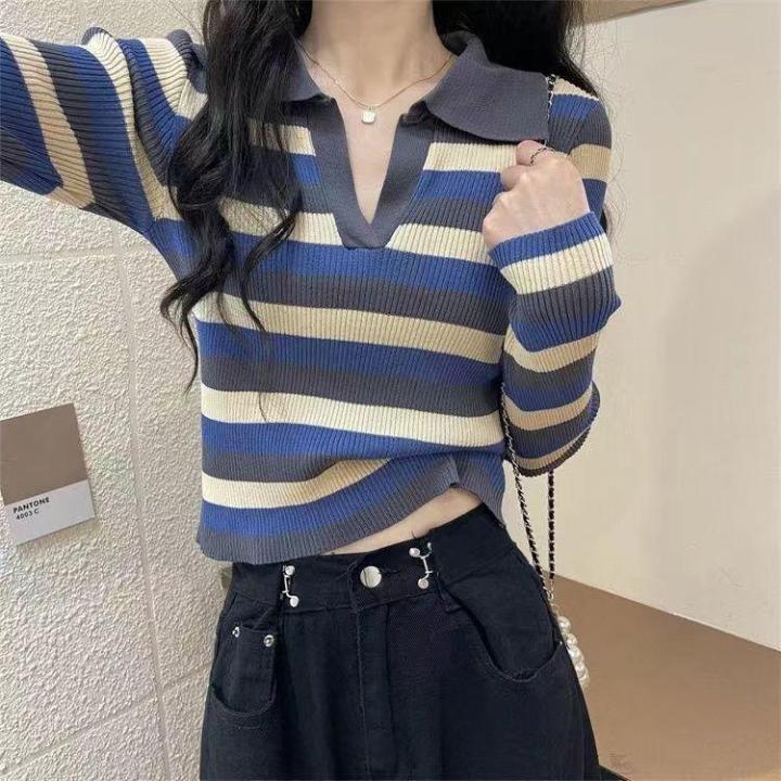 Color%20Polo%20Collar%20Long%20Sleeve%20T%20Women's%20T-shirt%202022%20Autumn%20and%20Winter%20Knitting%20Bottoming%20Shirt%20Slim%20Fit%20Slimming%20Inner%20Short%20Top%20ins%20-%20Image%202
