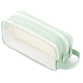 1 Piece Grid Mesh Pencil Case 2 Compartment Pen Bag Clear Pencil Pouch For Teen Student College Pink.