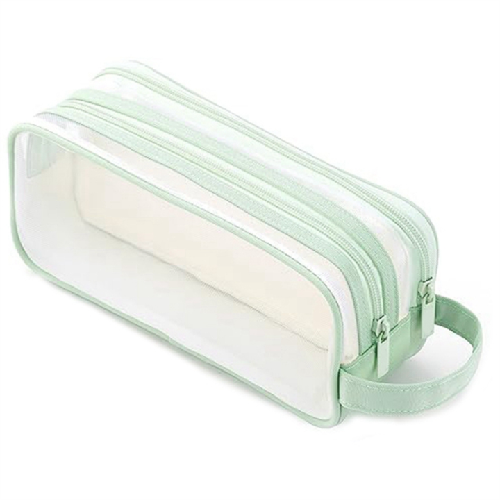 1%20Piece%20Grid%20Mesh%20Pencil%20Case%202%20Compartment%20Pen%20Bag%20Clear%20Pencil%20Pouch%20For%20Teen%20Student%20College%20Pink%20-%20Image%202