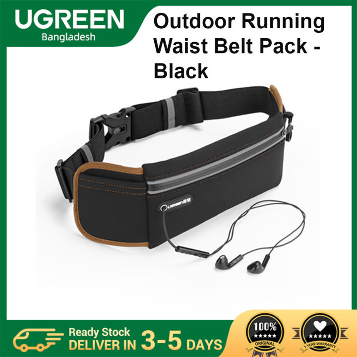 UGREEN LP112 (20818) Outdoor Running Waist Belt Pack - Black - Neoprene, Lycra Belt - Running Belt - 3 Pockets Belts