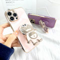 TA for Infinix Smart 6 HD Back Cover Cute Doraemon Folding Bracket Luxury 6D Plating Case Soft Silicone Square Phone Case for Girls. 