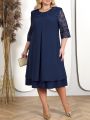 Plus Size Summer Dress 2023 Elegant Embroidery Chiffon Prom Formal Party Dresses for Chubby Women Loose Ladies Church Dress.