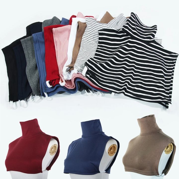 Womens Muslim Modal Turtleneck Collar Islamic Hijab Extensions Solid Color Mock Neck Cover Half Top Blouse Detachable Hijab