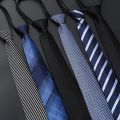 Lazy Zipper Men's Tie Business Formal Dress Wear Stripe Solid Color Zipper Necktie Wholesale Gifts for Men Slim Skinny Tie. 