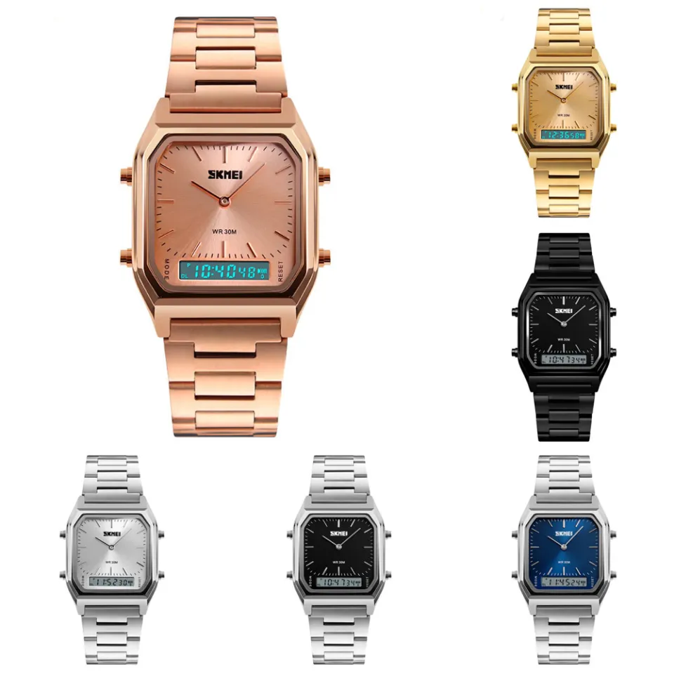 Good-Love Store】(New) vintage square analog stainless steel wrist - Main Image