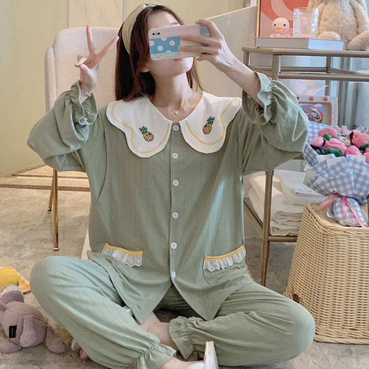 100%Cotton Pajamas for Pregnant Women Spring and Autumn Confinement Clothing Postpartum Maternal Feeding Nursing Wear Summer and Autumn Homewear Suit