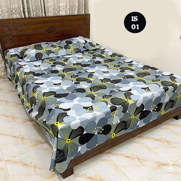 Cotton King Size Bed sheet - 3 pis Set- Multicolour King Size Bedsheet , Bed Sheet , Bedding, Double Size Bedsheet , Boro Bichanar Chador IS 01