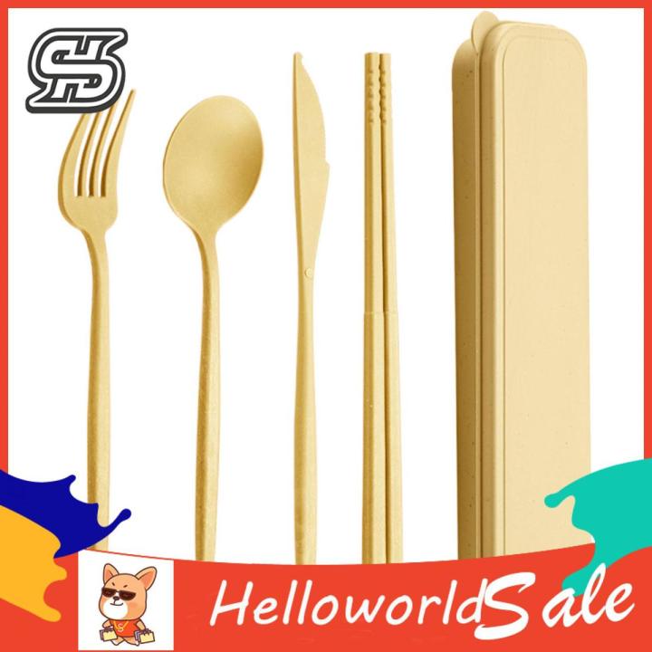 HelloWorld Tableware Set Eco-friendly BPA Free Spoon Fork Cutter Chopsticks Cutlery Set