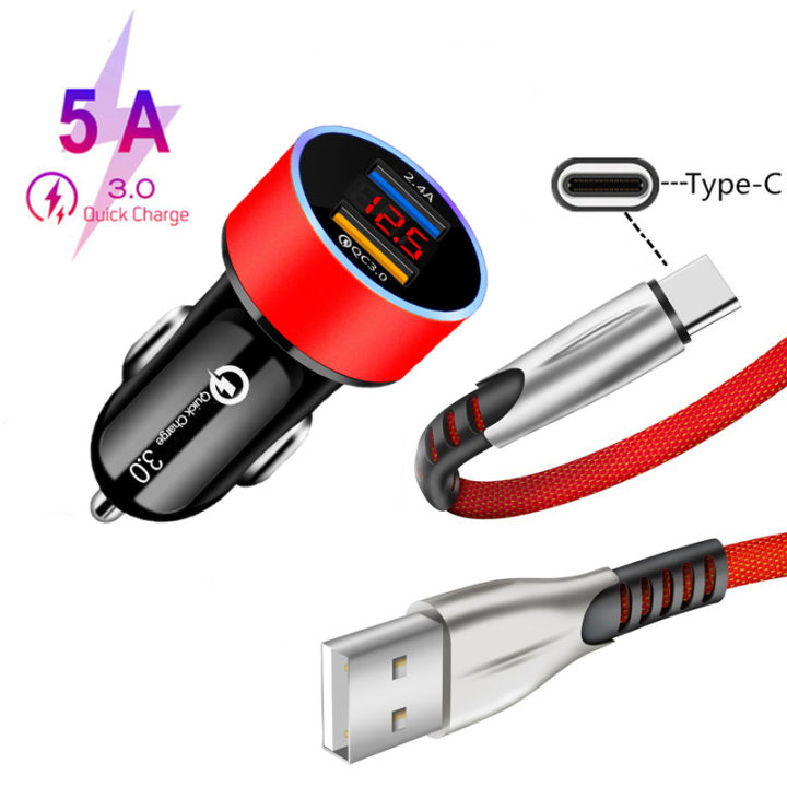 QC 3.0 Dual USB Quick Charge Car Charger With Type C USB Cable For OPPO A52 A92 A72 A5 A9 2020 Reno Z 2 Realme 3 5 6 Pro Charger