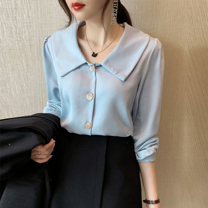 White Chiffon Shirt Women Long Sleeve Bandage Dress Chic Top 2023 Spring New Sweet Korean Style Peter Pan Collar Blouse