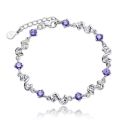 korean fashion 925 Sterling Silver noble White Purple crystal Bracelet for women wedding Jewelry Accessories 17CM+4CM.