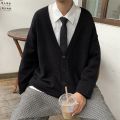 Cardigan Men V-neck Simple Solid Loose Autumn Newly Fashion Kpop Vintage Outwear All-match Leisure Chic Preppy Style Knitted Ins. 
