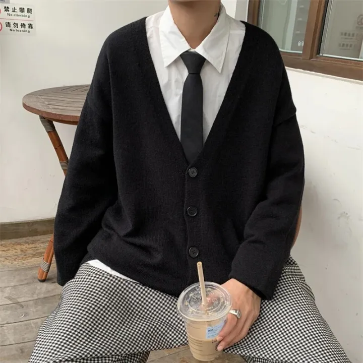 Cardigan%20Men%20V-neck%20Simple%20Solid%20Loose%20Autumn%20Newly%20Fashion%20Kpop%20Vintage%20Outwear%20All-match%20Leisure%20Chic%20Preppy%20Style%20Knitted%20Ins%20-%20Image%204