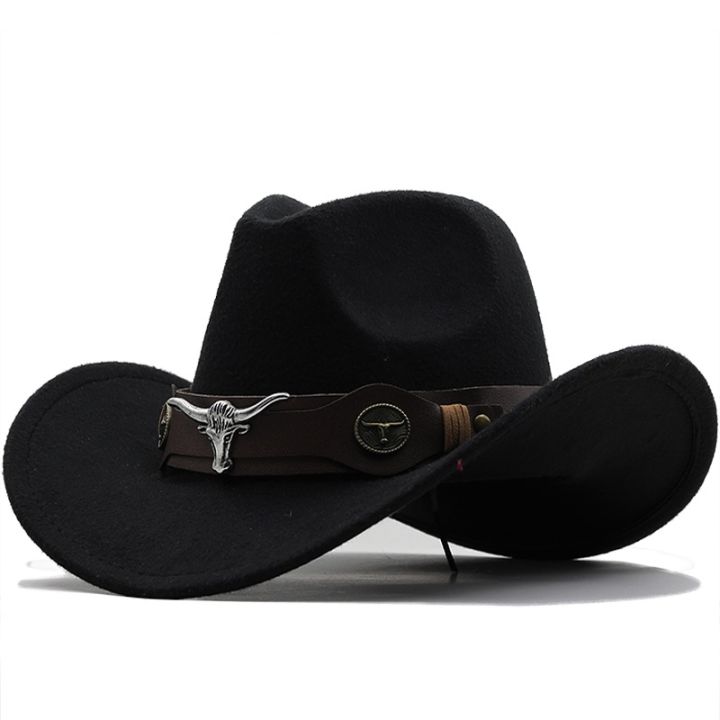New Wome Men Black Wool Western Cowboy Hat Gentleman Jazz