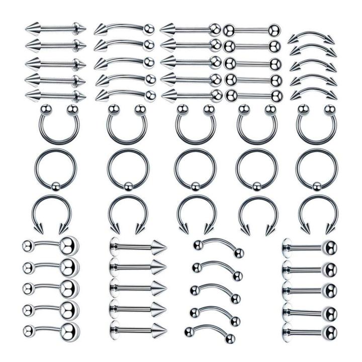 60Pcs Kit 16/14G Jewelry Tongue Tragus Ear Eyebrow Lip Nose - 8mm