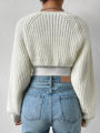 Women's Fashion Ultra-Short Crochet Cardigan Casual Solid Long Sleeve Sweater Knitwear Cropped Tops Ribbed Shrug Sweaters.