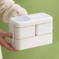 Leak-proof Bento Lunch Box With 3 Compartments Double Layer Buckle Closure Microwave Safe Stackable Salad Box For Kids Adults. 