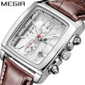 Hot selling Megir Men's Watch Fashion Light Retro Multi functional Timing Square Genuine Leather Men's Watch 2028.