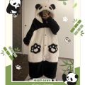 Wholesale Elizabeth bathrobe one-piece pajamas for men and women couple panda cute cartoon loungewear flannel dressing gown. 