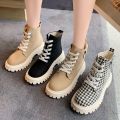 Women's Pocket Canvas Martin Boots2023Autumn Internet Hot Korean Style round Head Lace-up Platform All-Match British Style Booties. 