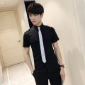 Captain Clothes Air Force Pilot Uniform Shirt Men Aviation White Black Slim Fit Social Work Cosplay Short Sleeve Dress Shirt Men.