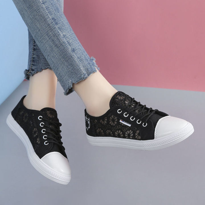 Sandals Female Tennis Shoes Student Shoes Korean Style 2024 New Summer Mesh Flat Lace Closed Toe Canvas Shoes Women's Shoes