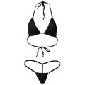 2Pcs Lady Style Solid Color Halter Mini Bra G-String Bikini Set Swimwear Swimsuit.