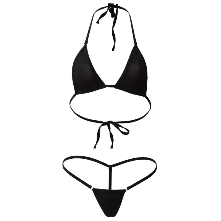 2Pcs%20Lady%20Style%20Solid%20Color%20Halter%20Mini%20Bra%20G-String%20Bikini%20Set%20Swimwear%20Swimsuit%20-%20Image%202